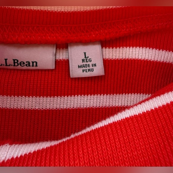 LL Bean Women’s Red Striped Quarter Zip Cotton Pullover Sweater Large - Picture 6 of 9